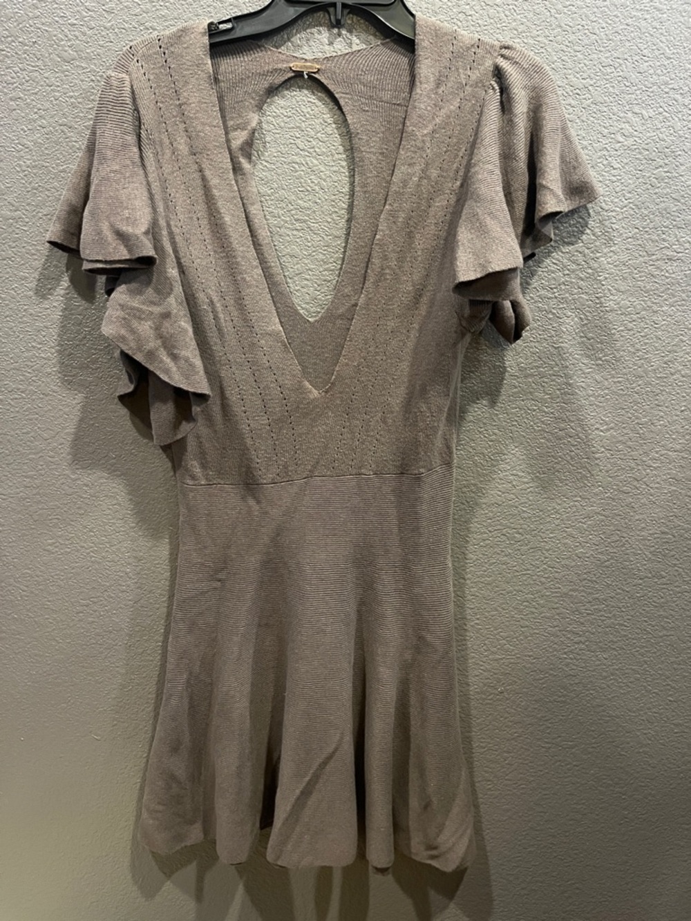 Free people Women's Taupe Ruffle-Sleeve Knit Dress